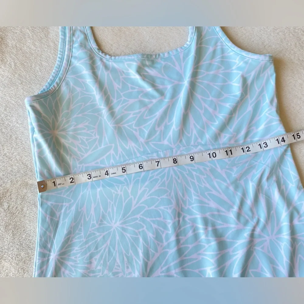 Columbia PFG Aqua Blue Floral Print Tank Dress UPF 50 Moisture Wicking Freezer - Picture 12 of 14